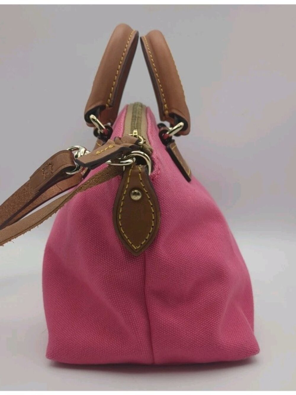 Dooney & Bourke Pink Canvas Vacchetta Leather Mini Juliette Satchel Crossbody - Picture 3 of 13